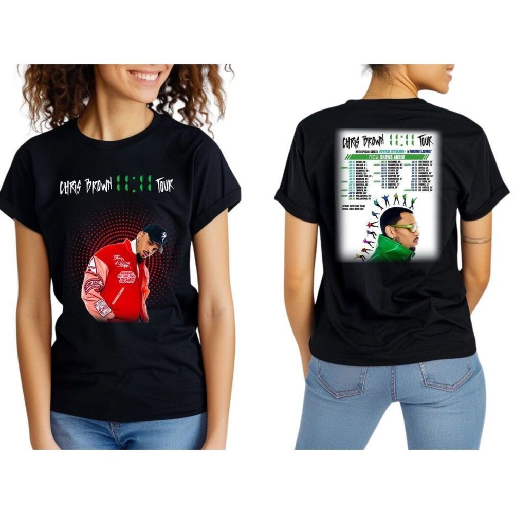 Chris Brown 1111 Tour Concert Black Tshirt 2 Sided Shirt - Picture 1 of 4